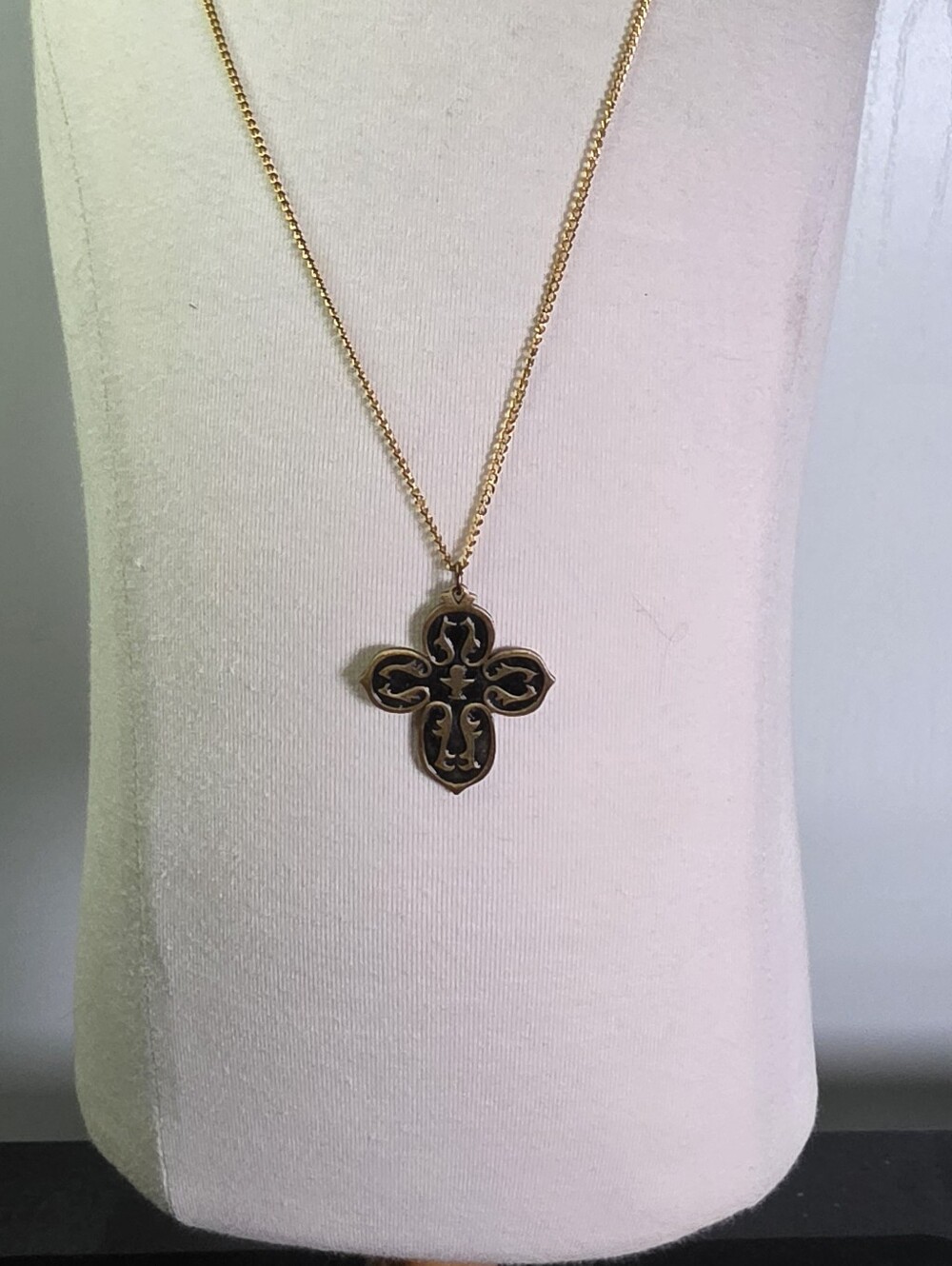 Brass Tone Pewter Cross Pendant Necklace - Classic Women's Jewelry